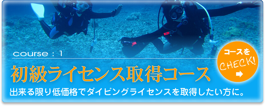 【course:1】国際ライセンス取得コース～出来る限り低価格でダイビングライセンスを取得したい方に。～コースをCHECK！
